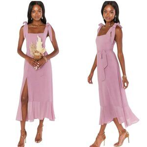 SHOW ME YOUR MUMU Claire Midi Dress, Blush Pink Polyester Evening Wedding Boho S